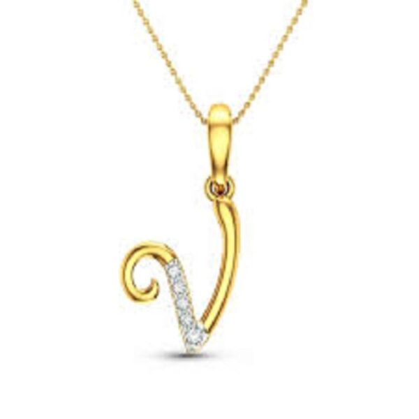 More Vlone V Alphabet Diamond Pendant Necklace Necklace Gold