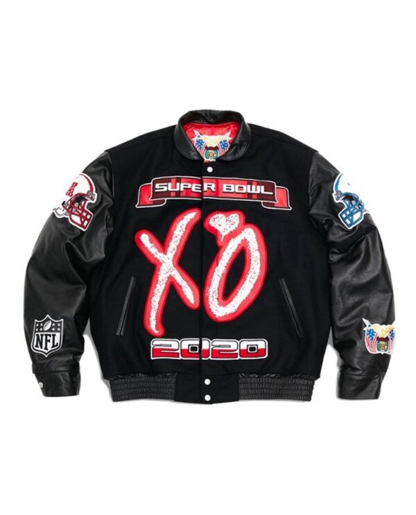 Rappers Collab Vlone Warren Lotas XO Super Bowl LV Varsity Jacket The-Weeknd Black